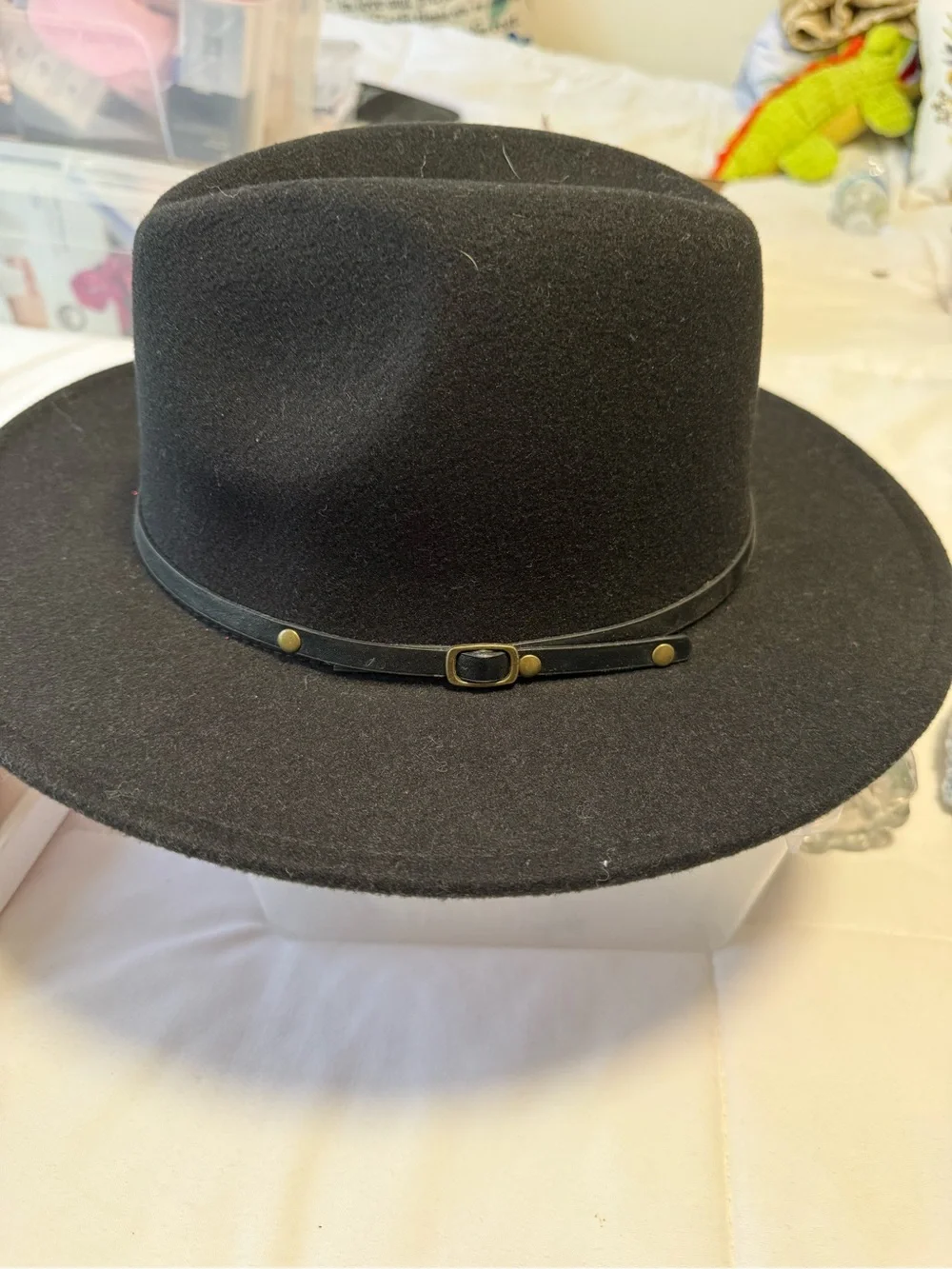 Milani Black Wide-Brim rancher, fedora hat red interior Faux felt BoHo western